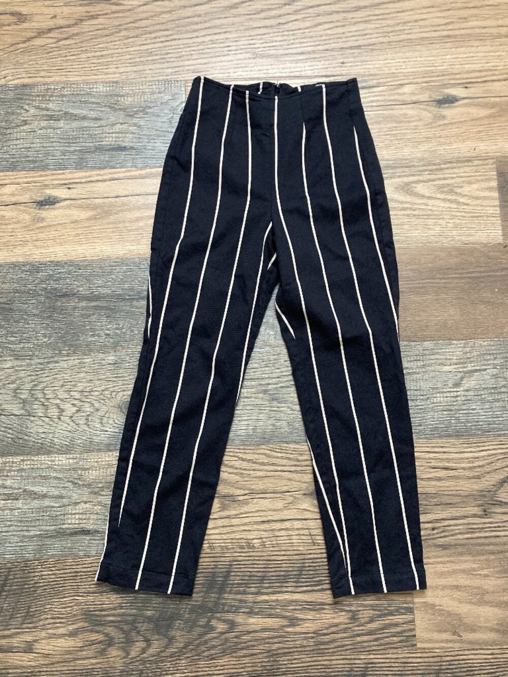Reformation Women’s Black White Pinstripe High Rise Pants Size 0P Made in USA